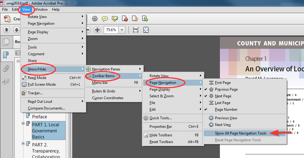 Show navigation options in Acrobat Pro