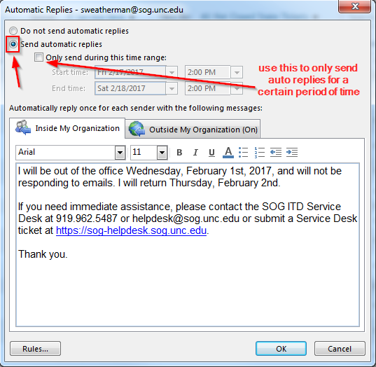 Setting Up Email Automatic Replies Out Of Office Message